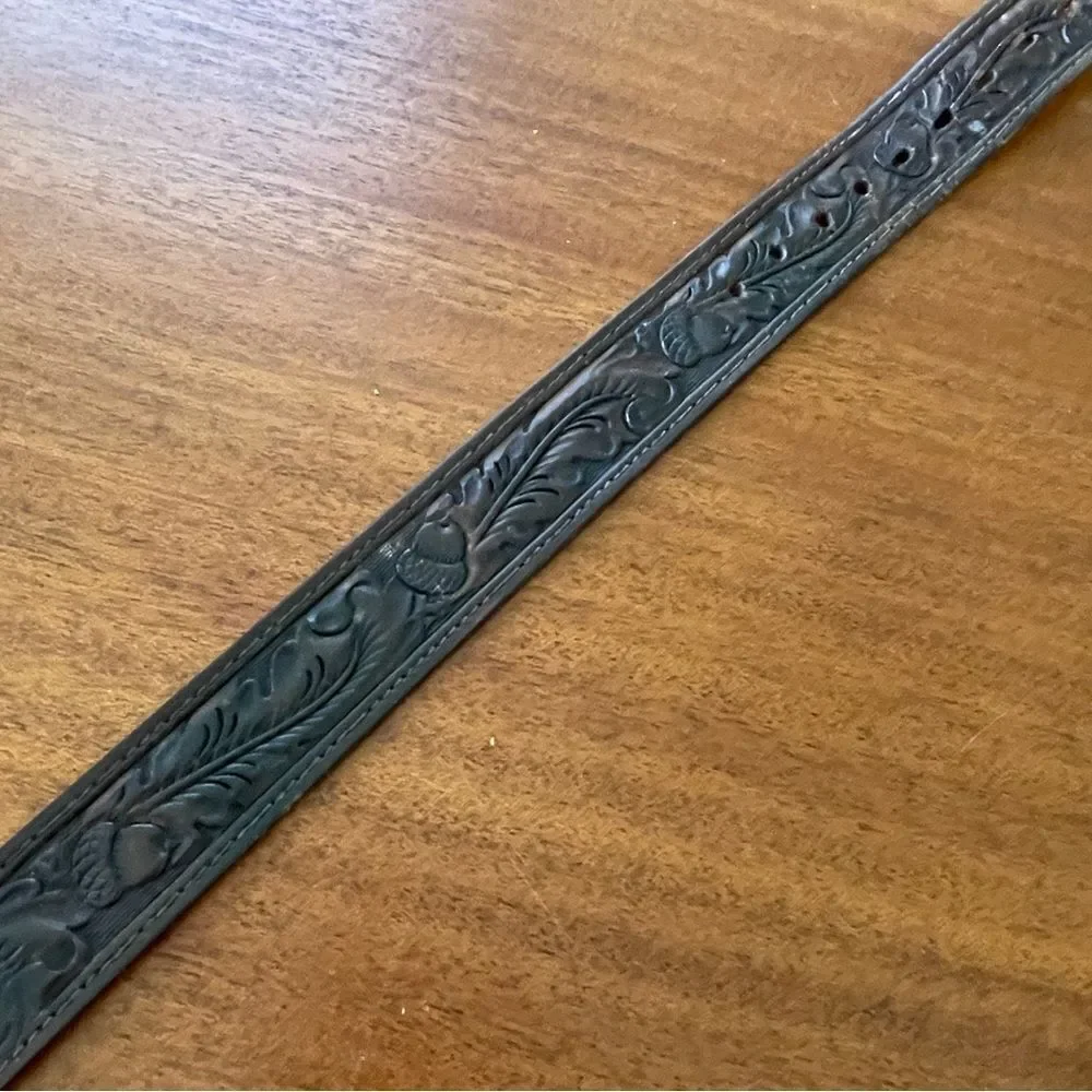Vintage Chambers Embossed Leather Belt With Acorns and Leaves Brown Tan